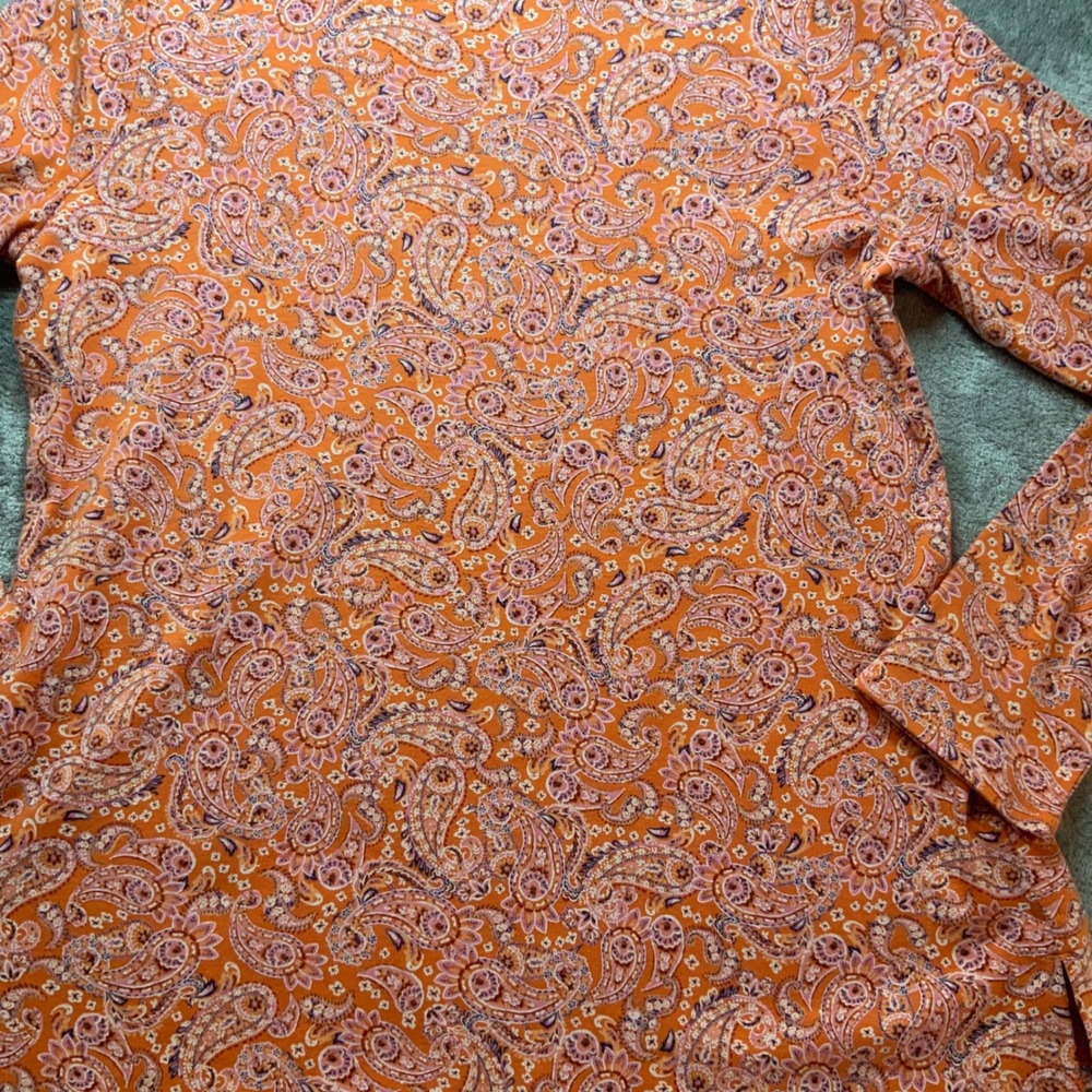 J. Jill Womens Orange Paisley Pima Cotton Long Sleeve Crew Neck Tee Size M - Picture 8 of 8